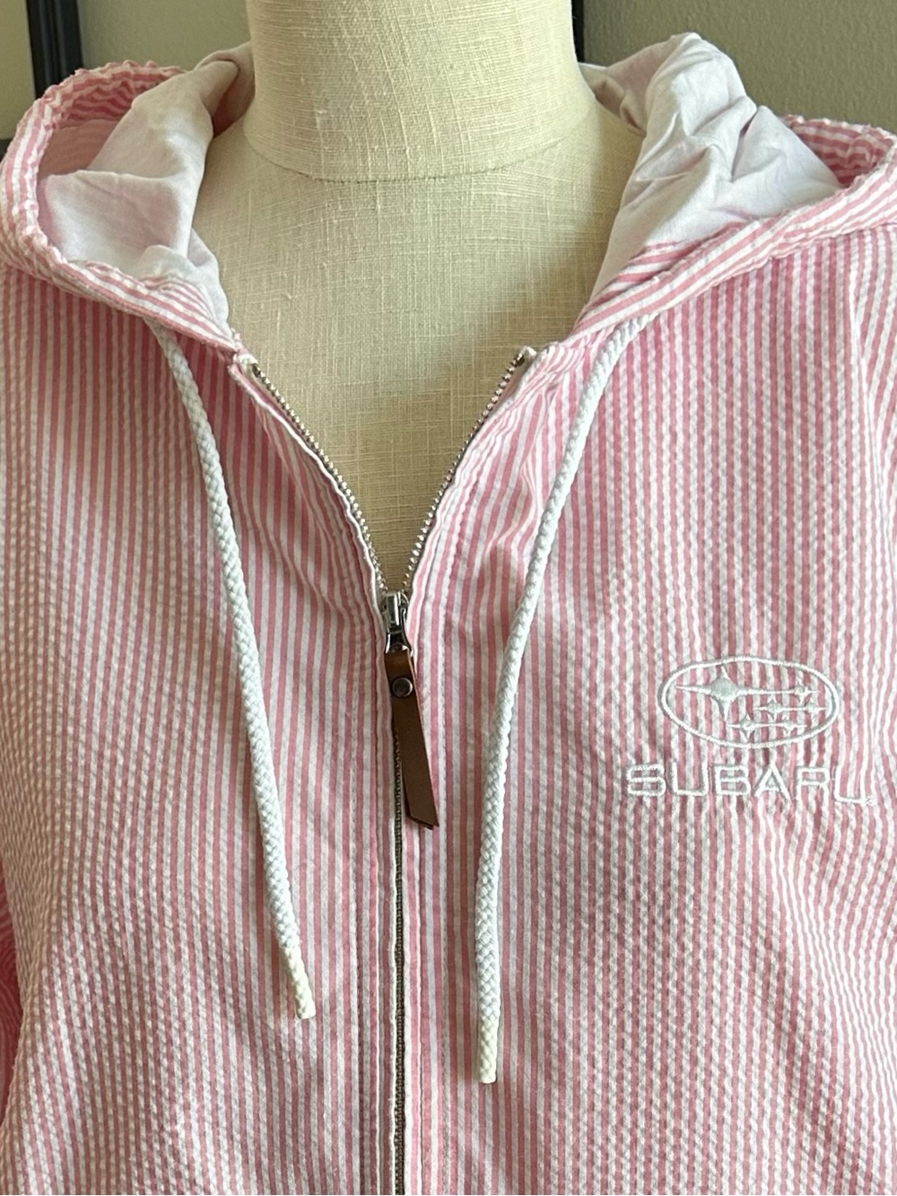 Charles River Apparel Pink and White Striped Women's Seersucker Hoodie XXL - Picture 2 of 14